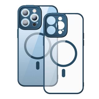 Baseus Frame MagSafe iPhone 14 Pro Max kemény hátlap tok + kijelzővédő üvegfólia - kék