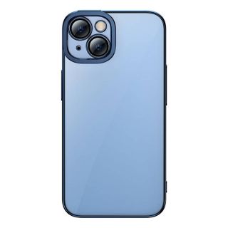 Baseus Glitter iPhone 14 kemény hátlap tok + kijelzővédő üvegfólia - kék/átlátszó
