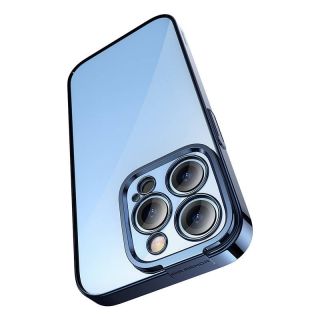 Baseus Glitter iPhone 14 Pro kemény hátlap tok + kijelzővédő üvegfólia - kék/átlátszó