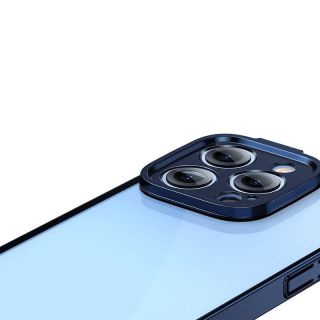Baseus Glitter iPhone 14 Pro Max kemény hátlap tok + kijelzővédő üvegfólia - kék/átlátszó