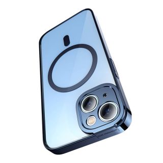 Baseus Glitter MagSafe iPhone 14 kemény hátlap tok + kijelzővédő üvegfólia - kék/átlátszó