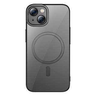 Baseus Glitter MagSafe iPhone 14 Plus / 15 Plus kemény hátlap tok + kijelzővédő üvegfólia - fekete/átlátszó