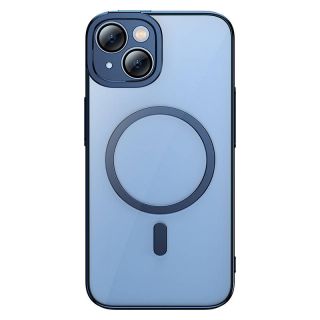 Baseus Glitter MagSafe iPhone 14 Plus / 15 Plus kemény hátlap tok + kijelzővédő üvegfólia - kék/átlátszó