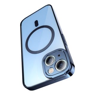 Baseus Glitter MagSafe iPhone 14 Plus / 15 Plus kemény hátlap tok + kijelzővédő üvegfólia - kék/átlátszó