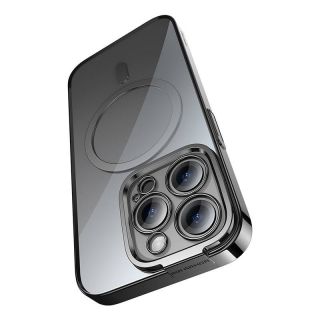 Baseus Glitter MagSafe iPhone 14 Pro kemény hátlap tok + kijelzővédő üvegfólia - fekete/átlátszó
