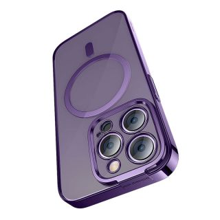 Baseus Glitter MagSafe iPhone 14 Pro kemény hátlap tok + kijelzővédő üvegfólia - lila
