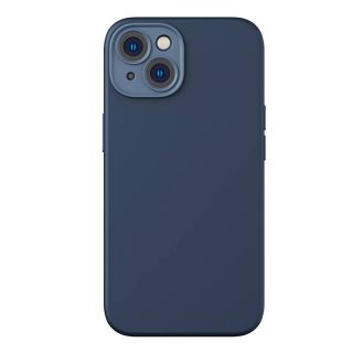 Baseus Liquid Silica iPhone 14 Plus / 15 Plus szilikon hátlap tok + kijelzővédő üvegfólia - kék