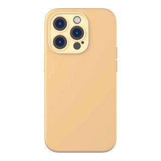 Baseus Liquid Silica iPhone 14 Pro Max szilikon hátlap tok + kijelzővédő üvegfólia - sárga