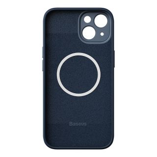 Baseus Liquid Silica MagSafe iPhone 14 Plus / 15 Plus szilikon hátlap tok + kijelzővédő üvegfólia - kék