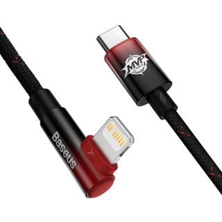 Baseus MVP 2 Elbow Lightning - USB-C derékszögű kábel PD 20W 1m - piros