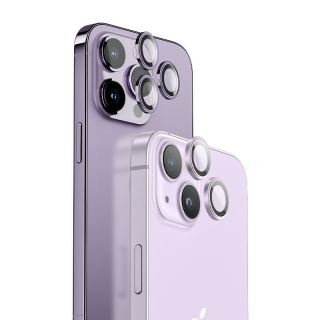 Blueo Sapphire Crystal iPhone 14 Pro / 14 Pro Max kamera lencsevédő zafír üvegfólia acél kerettel - fekete
