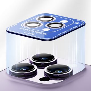 Blueo Sapphire Crystal iPhone 14 Pro / 14 Pro Max kamera lencsevédő zafír üvegfólia acél kerettel - lila