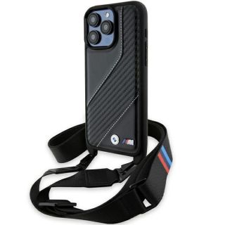 Bmw BMHCP15L23PSCCK iPhone 15 Pro bőr hátlap tok + nyakpánt - fekete