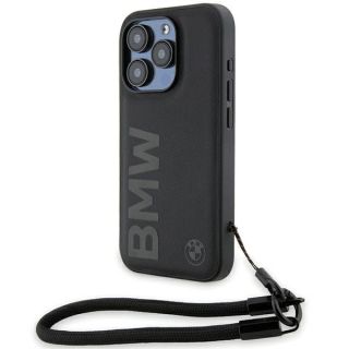 Bmw BMHCP15L23RMRLK iPhone 15 Pro bőr hátlap tok + csuklópánt - fekete