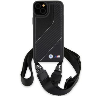 Bmw BMHCP15S23PSCCK iPhone 13 / 14 / 15 bőr hátlap tok + nyakpánt - fekete