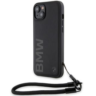 Bmw BMHCP15S23RMRLK iPhone 13 / 14 / 15 bőr hátlap tok + csuklópánt - fekete
