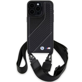 Bmw BMHCP15X23PSCCK iPhone 15 Pro Max bőr hátlap tok + nyakpánt - fekete