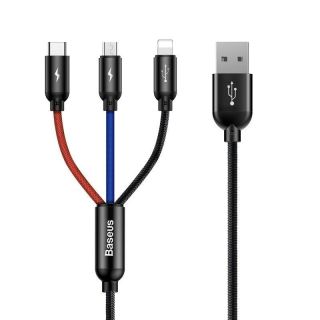 Baseus Lightning - USB-C - Micro-USB - USB-A kábel 0,3m - fekete