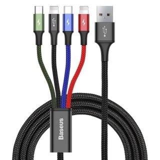 Baseus 2xLightning - USB-C - Micro-USB - USB-A kábel 1,2m - fekete