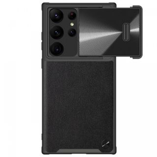 Nillkin Camshield Leather S Samsung Galaxy S23 Ultra bőr hátlap tok + kameravédő - fekete