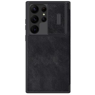 Nillkin Qin Leather Pro Samsung Galaxy S23 Ultra bőr hátlap tok + kameravédő - fekete