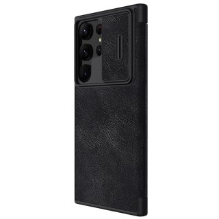 Nillkin Qin Leather Pro Samsung Galaxy S23 Ultra bőr hátlap tok + kameravédő - fekete