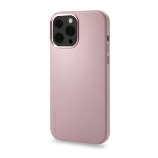 A Decoded Back Cover MagSafe iPhone 13 Pro bőr hátlap tok elegáns, halvány rózsaszín, nőies modell.