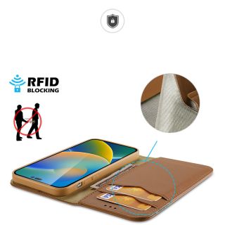 DuxDucis Hivo iPhone 14 Pro Max ütésálló kinyitható bőr tok - barna