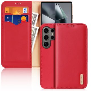 Dux Ducis Hivo Samsung Galaxy S24 Ultra ütésálló kinyitható bőr tok - piros