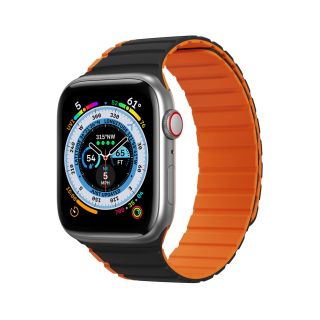 DuxDucis Magnetic LD Apple Watch 45mm / 44mm / 42mm / Ultra 49mm  szilikon szíj - fekete/narancssárga