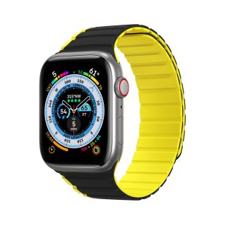 DuxDucis Magnetic LD Apple Watch 45mm / 44mm / 42mm / Ultra 49mm  szilikon szíj - fekete/sárga