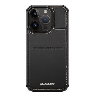 DuxDucis Rafi Mag MagSafe iPhone 13 Pro Max bőr hátlap tok + állvány - fekete