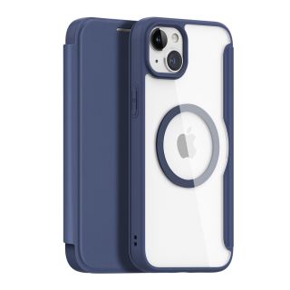 DuxDucis Skin X Pro MagSafe iPhone 15 kinyitható bőr tok - kék