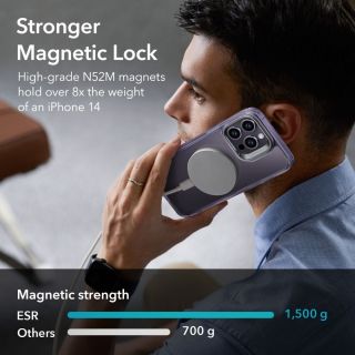 ESR Classic Kickstand Halolock MagSafe iPhone 14 Pro ütésálló kemény hátlap tok - átlátszó/lila