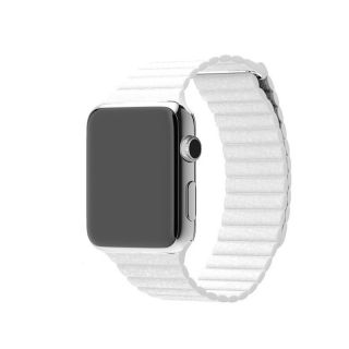 iKi Apple Watch 45mm / 44mm / 42mm / Ultra 49mm Bőr Loop szíj - fehér