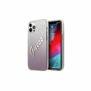 Guess Glitter Gradient Script iPhone 12/12 Pro szilikon tok - rózsaszín