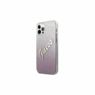 Guess Glitter Gradient Script iPhone 12/12 Pro szilikon tok - rózsaszín