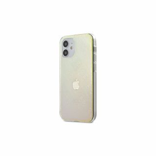 A Guess Pattern Collection iPhone 12 mini kemény tok - iridescent látni engedi az Apple márkalógót.