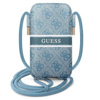 Guess Bag GUPHM4GDBL 4G Stripe becsúsztathatós bőr tok 6,1"-ig + nyakpánt - kék