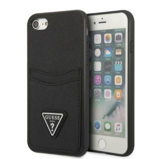 Guess Saffiano GUHCI8PSATPK iPhone SE (2022/2020) / 8 / 7 bőr hátlap tok + kártyatartó - fekete
