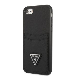 Guess Saffiano GUHCI8PSATPK iPhone SE (2022/2020) / 8 / 7 bőr hátlap tok + kártyatartó - fekete