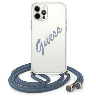 Guess GUHCP12LCRTVSBL iPhone 12 Pro Max kemény hátlap tok + nyakpánt - átlátszó/kék