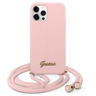 Guess GUHCP12LLSCLMGLP iPhone 12 Pro Max szilikon hátlap tok + naykpánt - rózsaszín