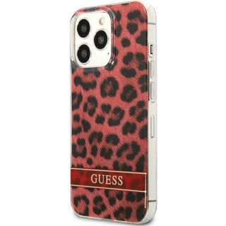 Guess GUHCP13LHSLEOR iPhone 13 Pro kemény hátlap tok - piros/leopárd mintás