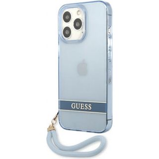 Guess GUHCP13LHTSGSB iPhone 13 Pro kemény hátlap tok + csuklópánt - kék/átlátszó