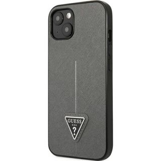 Guess Saffiano Triangle GUHCP13MPSATLG iPhone 13 bőr hátlap tok - ezüst