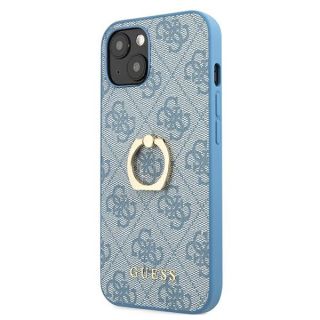 Guess GUHCP13S4GMRBL iPhone 13 mini bőr hátlap tok + gyűrűs állvány - kék