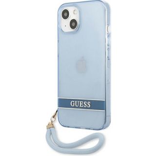 Guess GUHCP13SHTSGSB iPhone 13 mini kemény hátlap tok + csuklópánt - kék/átlátszó