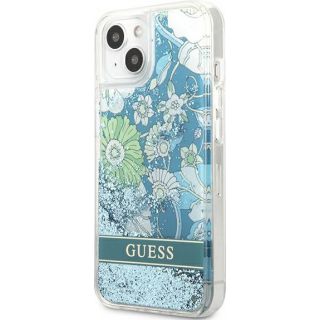 Guess Flower Liquid GUHCP13SLFLSN iPhone 13 mini szilikon hátlap tok - kék/virágos