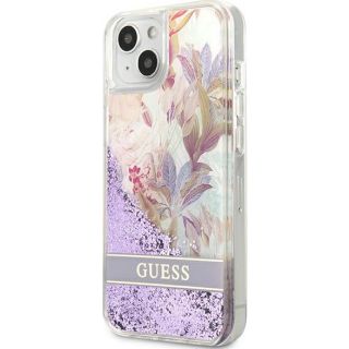 Guess Flower Liquid GUHCP13SLFLSU iPhone 13 mini szilikon hátlap tok - lila/virágos